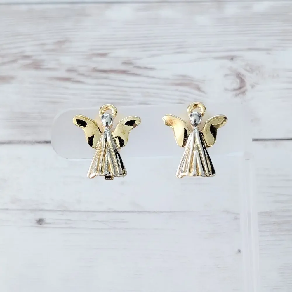 Vintage Clip On Earrings Gold Tone Angel - Fair Condition